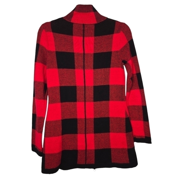 ADRIENNE VITTADINI Women's Buffalo Checkered Cardigan Sweater Red/Black Size XS - Picture 3 of 8